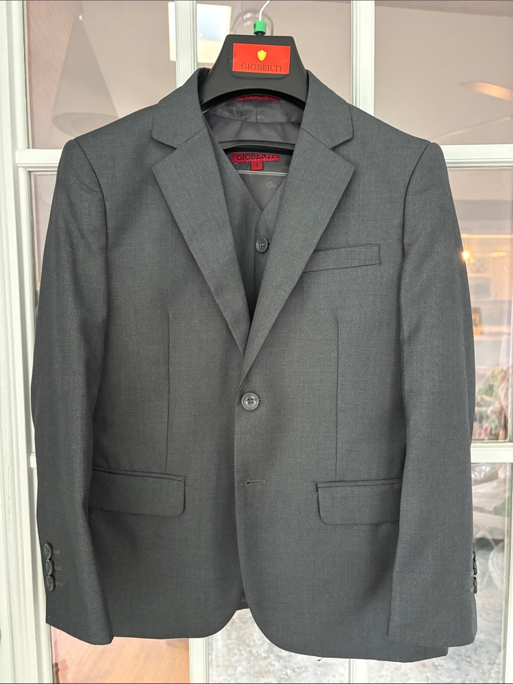 Gioberti Boys' Dark Gray Three Piece Suit and Izod shirt